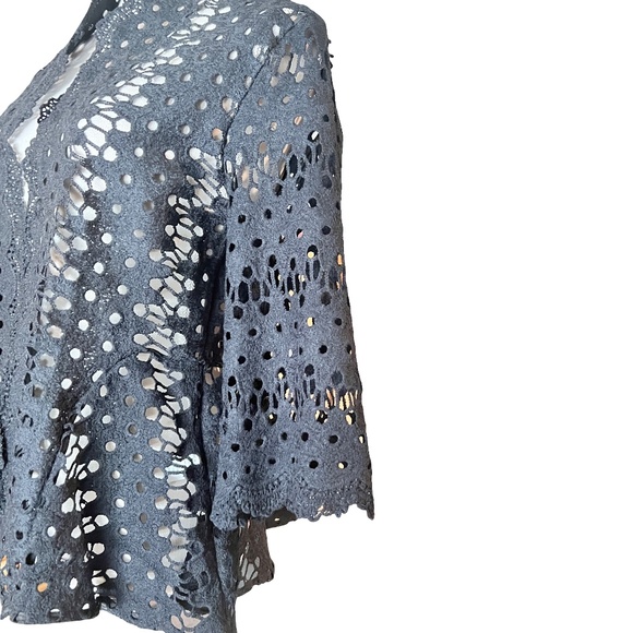 # A003   FT INC Cocktail Chic  Romantic Layering Black Eyelet Lace Jacket NWOT M - Picture 6 of 11